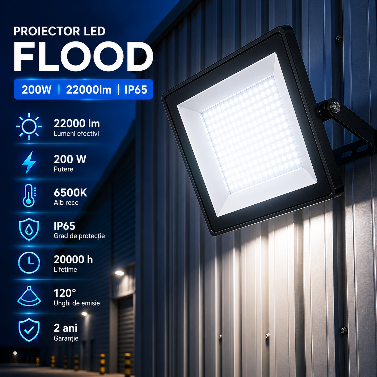 Proiector LED FLOOD Black 200W 22000lm IP65