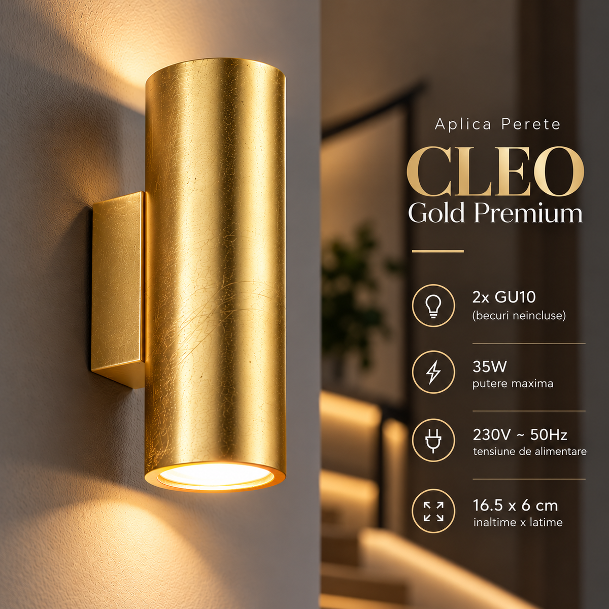 Aplica Perete CLEO Gold Premium 2xGU10