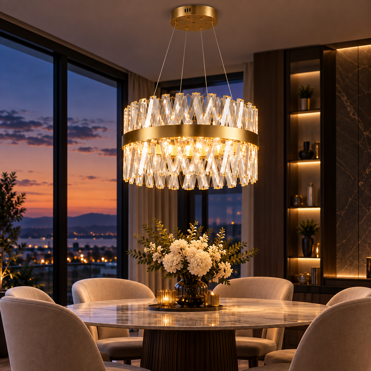 Lustra LED Suspendata Bijoux Gold Cristal Telecomanda 50CM