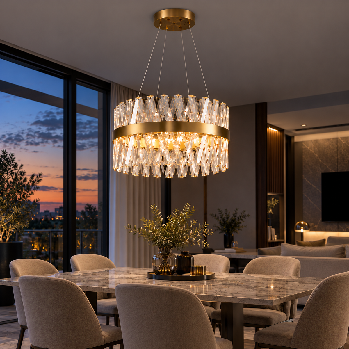 Lustra LED Suspendata Bijoux Gold Cristal Telecomanda 50CM