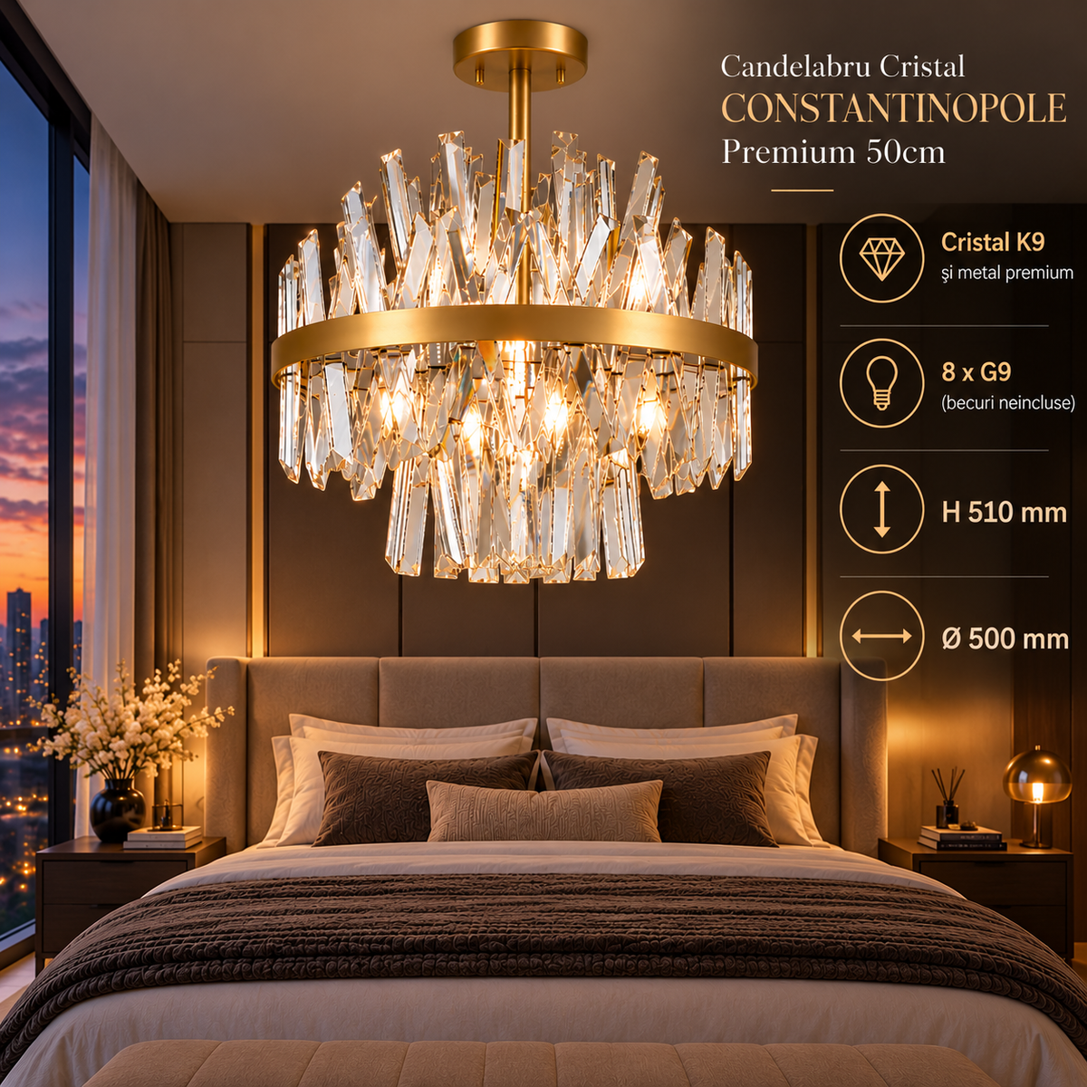 Candelabru Cristal Aplicat Luxury CONSTANTINOPOLE Premium 50cm