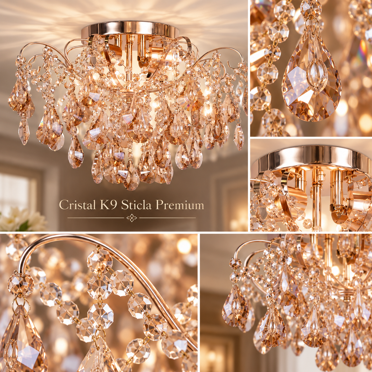 Candelabru Cristal MONACO Gold ⌀50cm