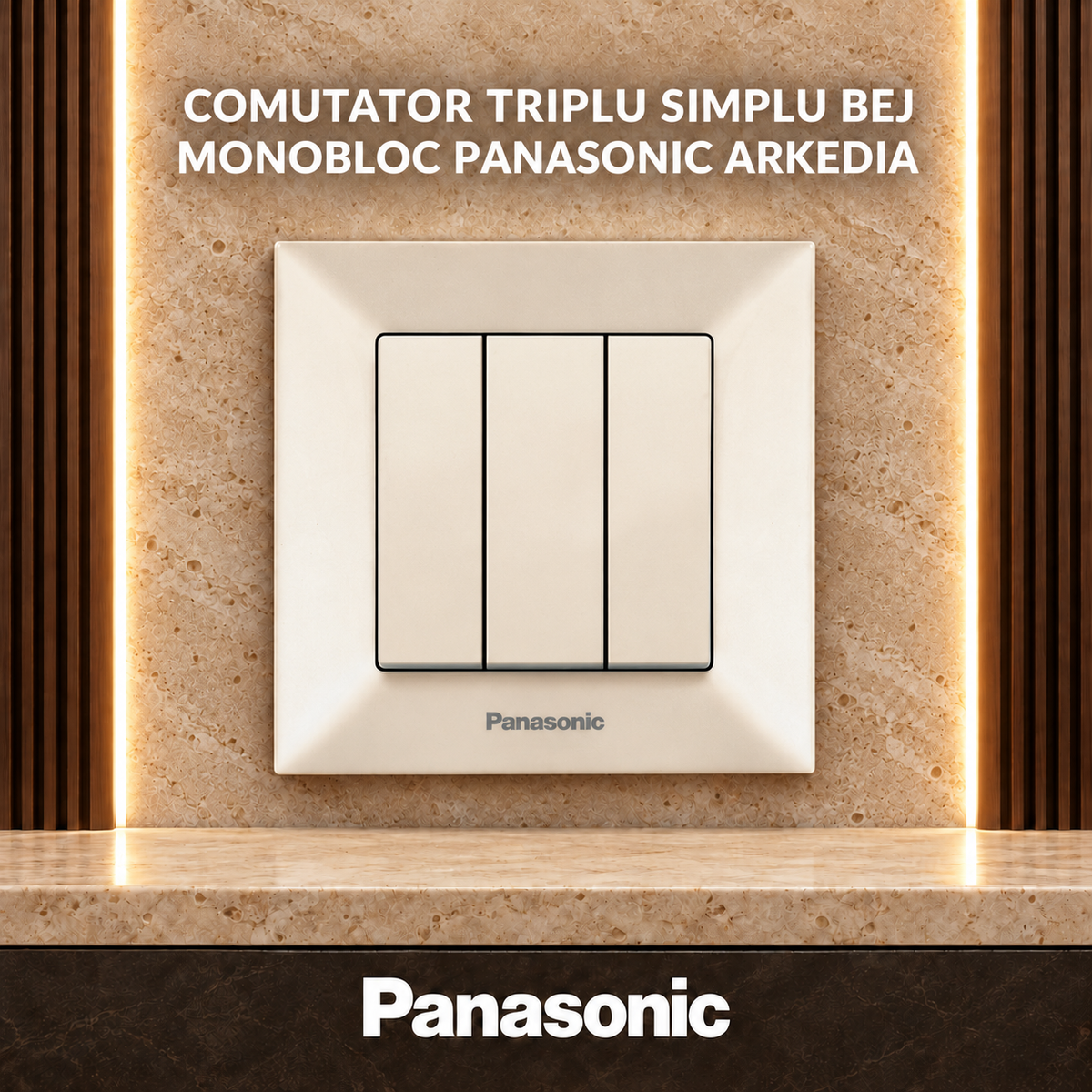Comutator Triplu Simplu Bej Monobloc Panasonic Arkedia