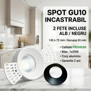 Spot GU10 Dublu Alb cu 2 Fete Incluse Alb / Negru / 145 x 72 mm / Incastrabil
