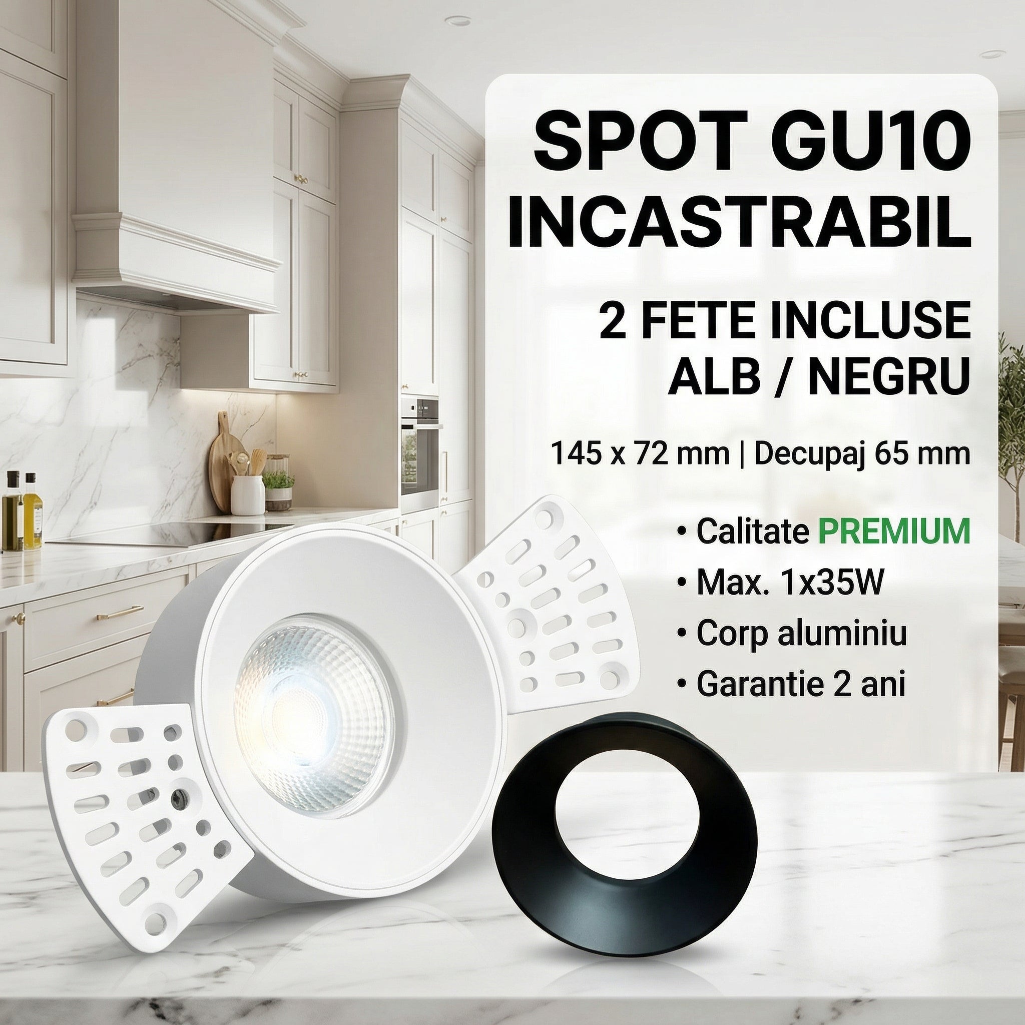 Spot GU10 Dublu Alb cu 2 Fete Incluse Alb / Negru / 145 x 72 mm / Incastrabil
