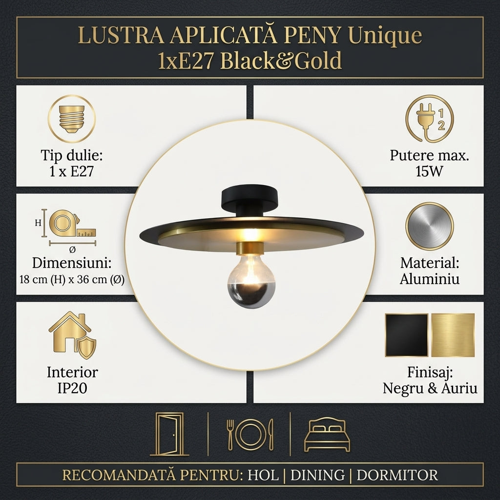 Lustra Aplicata PENY Unique 1xE27 Black&Gold