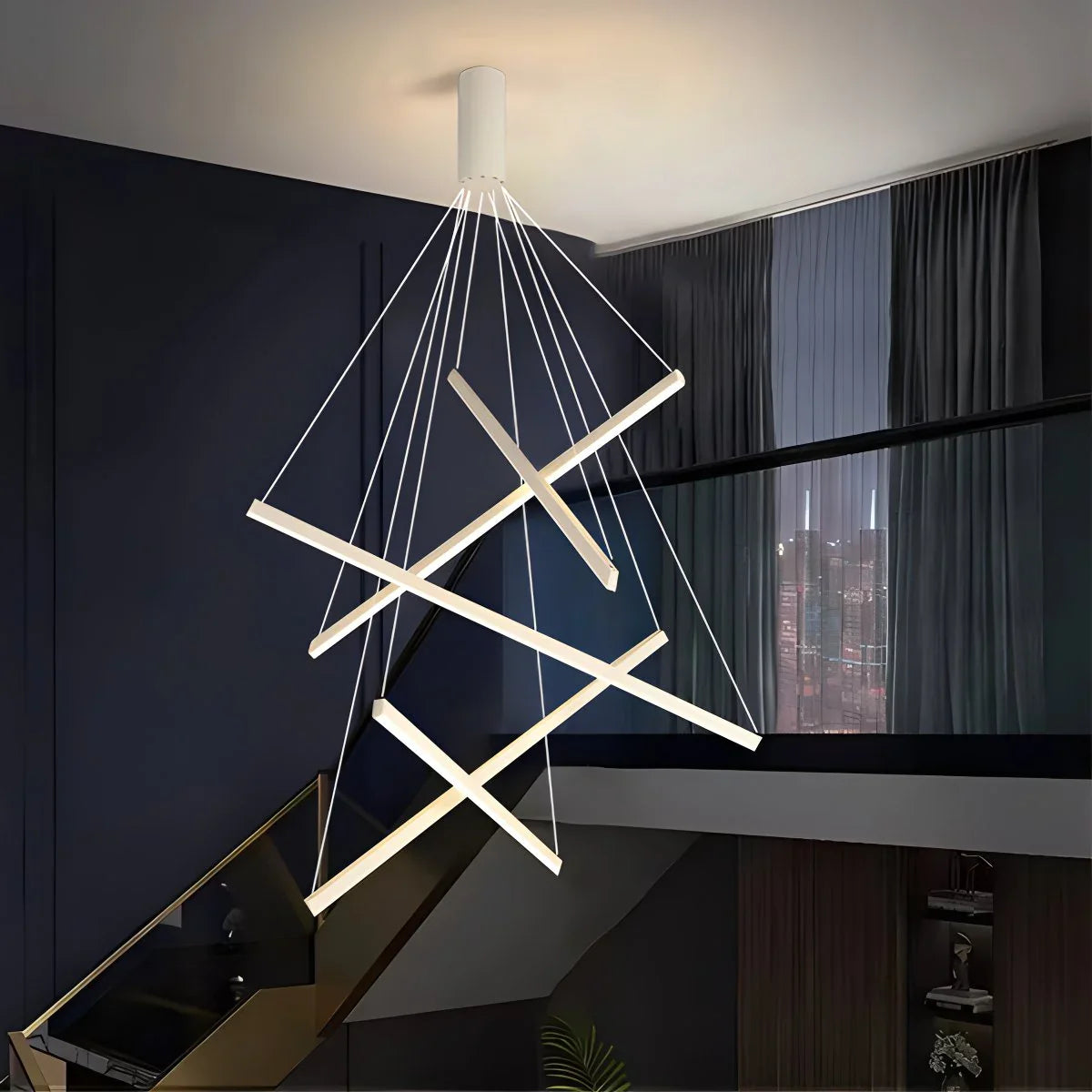 Lustra LED 5 Geometric WHITE Lines Suspendata Echivalent 500W