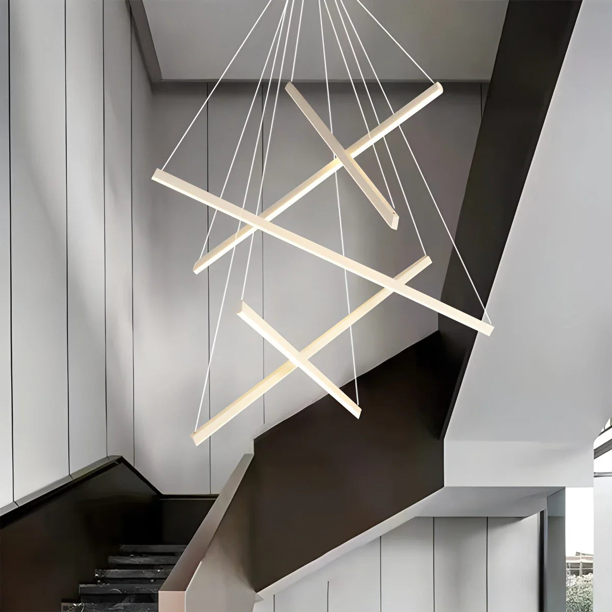 Lustra LED 5 Geometric WHITE Lines Suspendata Echivalent 500W