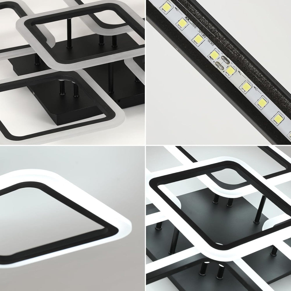 Lustra LED 4+1 Big SQUARE BLACK 60CM Echivalent 850W Telecomanda