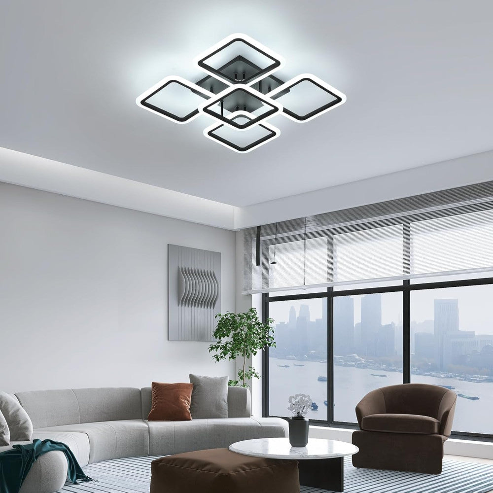 Lustra LED 4+1 Big SQUARE BLACK 60CM Echivalent 850W Telecomanda