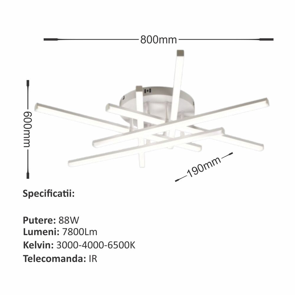 Lustra LED 6 LINES Design Round Alba Echivalent 600W Telecomanda