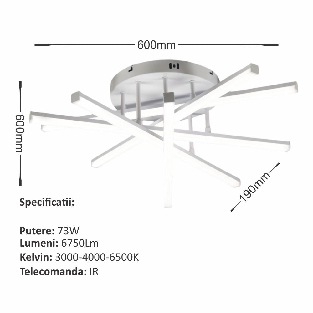 Lustra LED 5 Modern LINES STELLA White Echivalent 600W Telecomanda