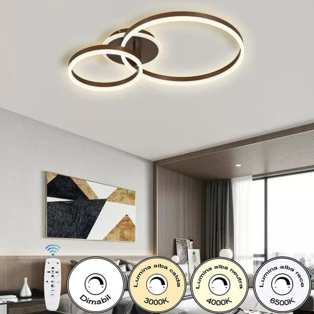 Lustra LED Beauty Brown 2 BIG Circle Echivalent 500W Telecomanda