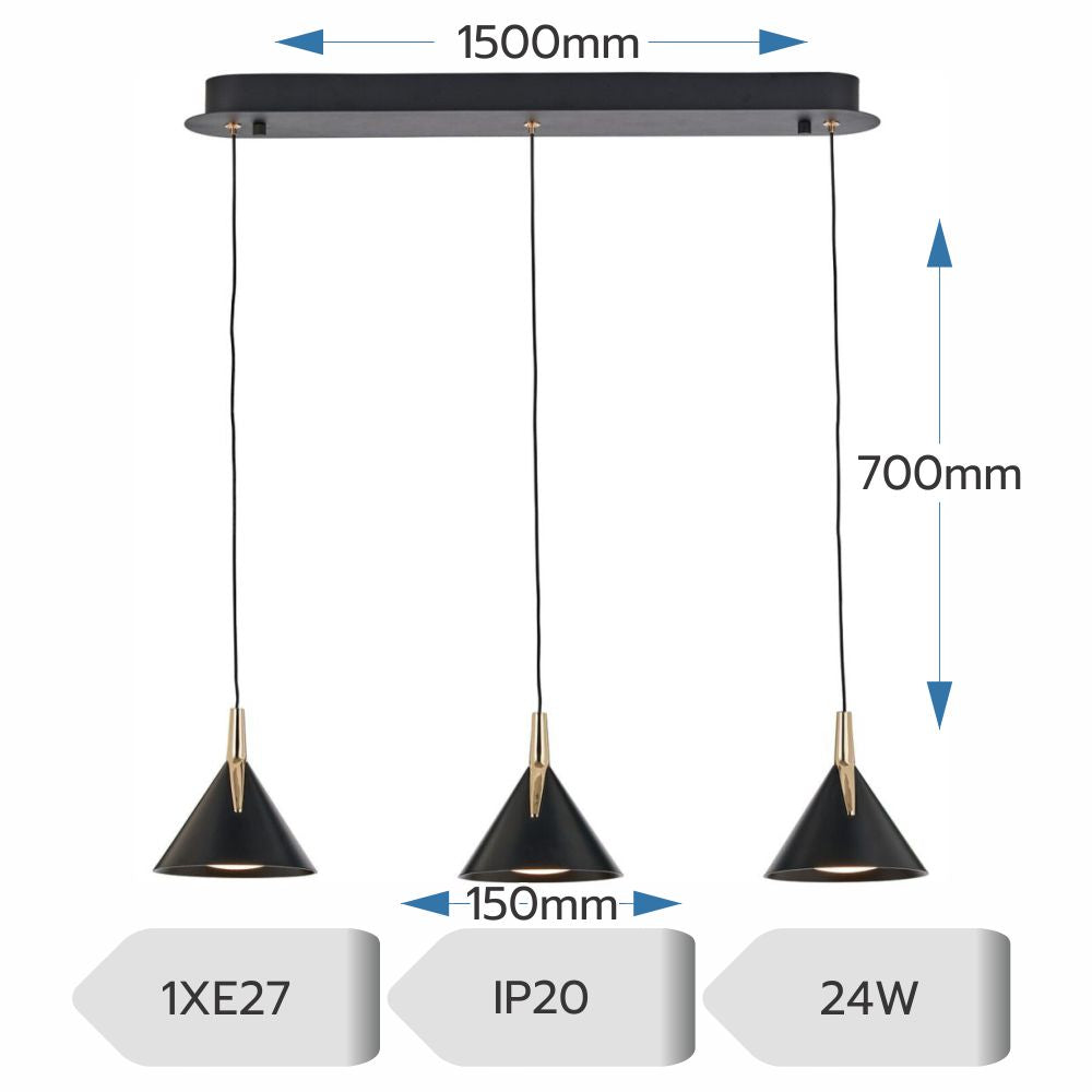 Lustra LED Suspendata GEMINI Echivalent 150W Black&Gold