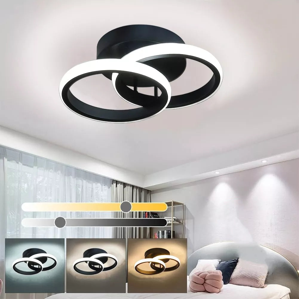 Lustra LED 28W Double RING Negru Echivalent 150W