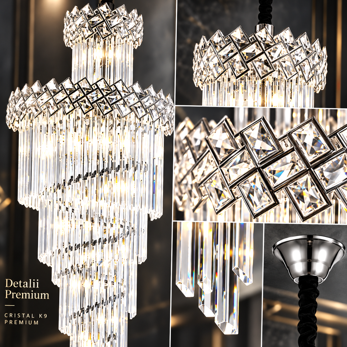 Candelabru Cristal LUXURY Malli Silver Chrome 180cm