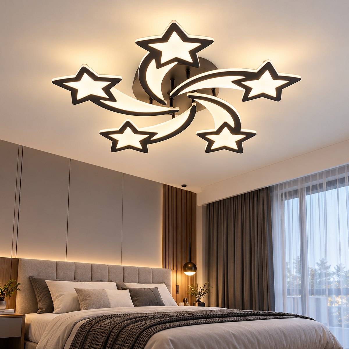Lustra LED STAR DESIGN BLACK Echivalent 600W Telecomanda