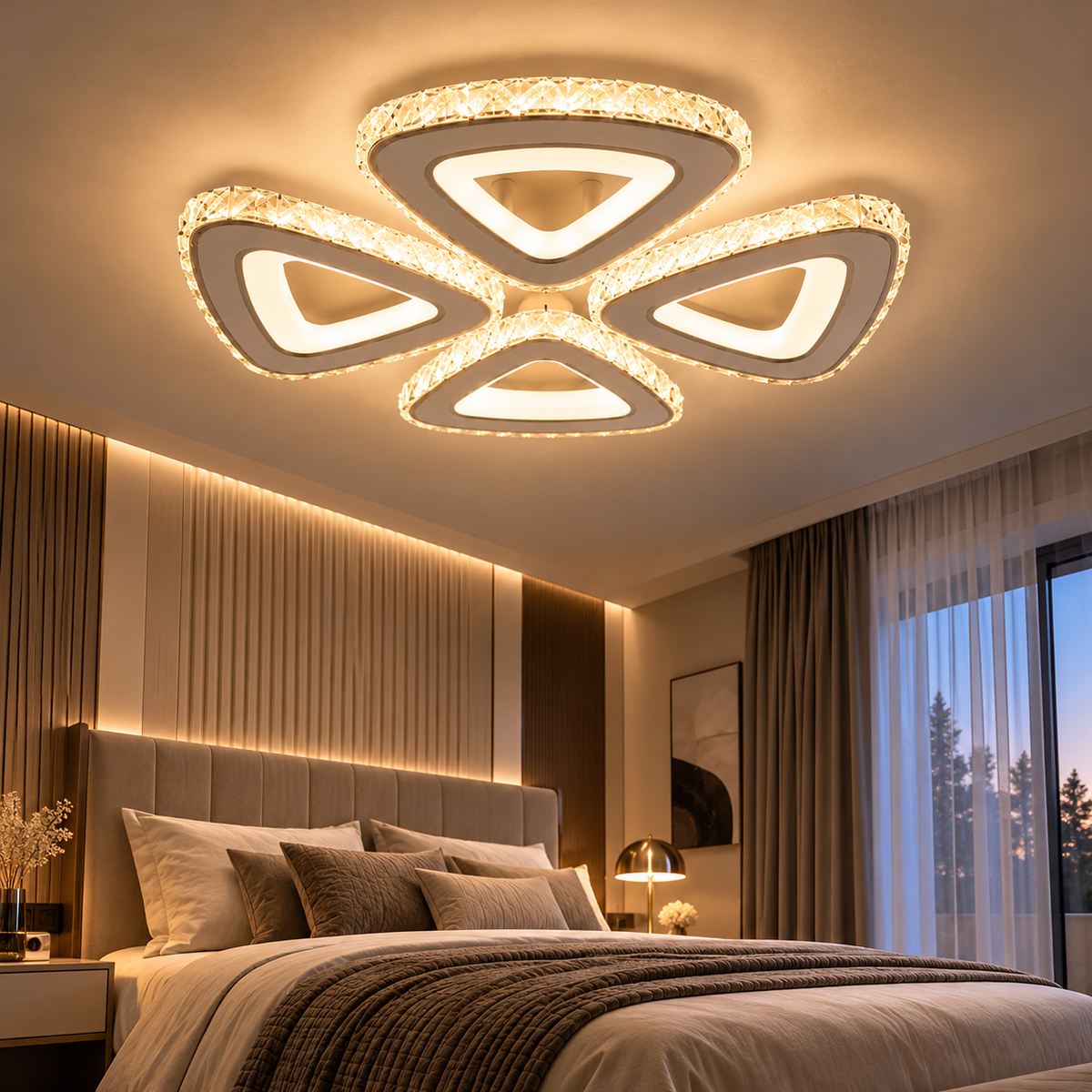 Lustra LED LOTUS White CCT Cristal Echivalent 800W Telecomanda