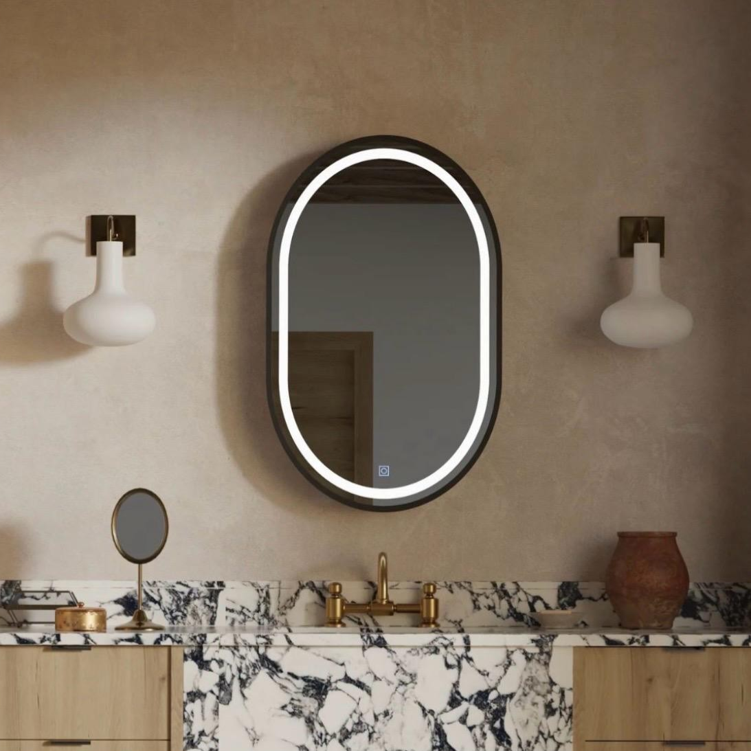 Dulap Baie cu Oglinda LED Ovala 50x80cm 3 Lumini si Dezaburire