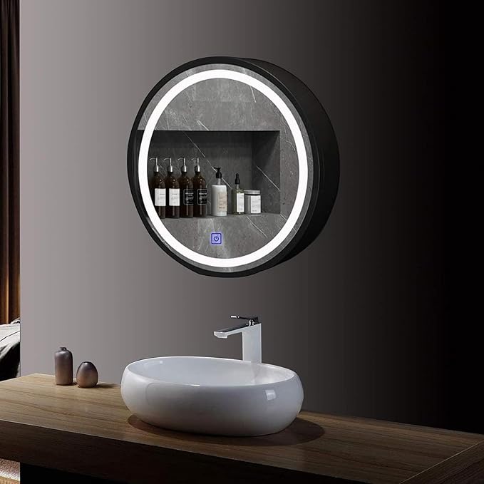 Dulap baie cu Oglinda LED Ovala 50cm 3 Lumini si Dezaburire