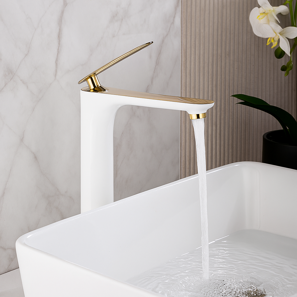 Baterie Lavoar Inalta Alb Auriu Design Elegant Alama