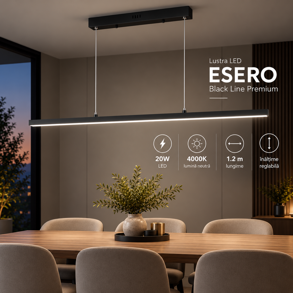 Lustra LED ESERO Black Line Premium Echivalent 150W