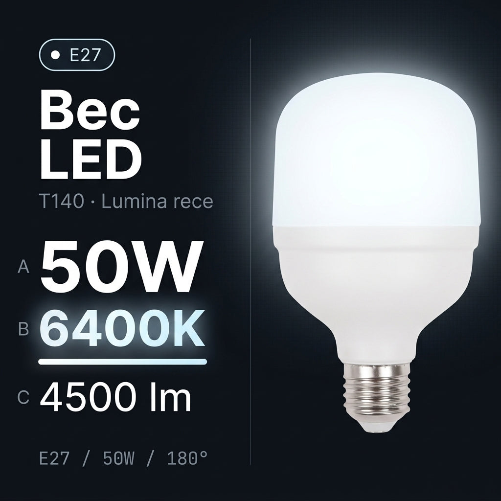 Bec LED Titan Polar T140 Mat E27 Lumina Rece 50W Echivalent 300W