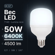 Bec LED Titan Polar T140 Mat E27 Lumina Rece 50W Echivalent 300W