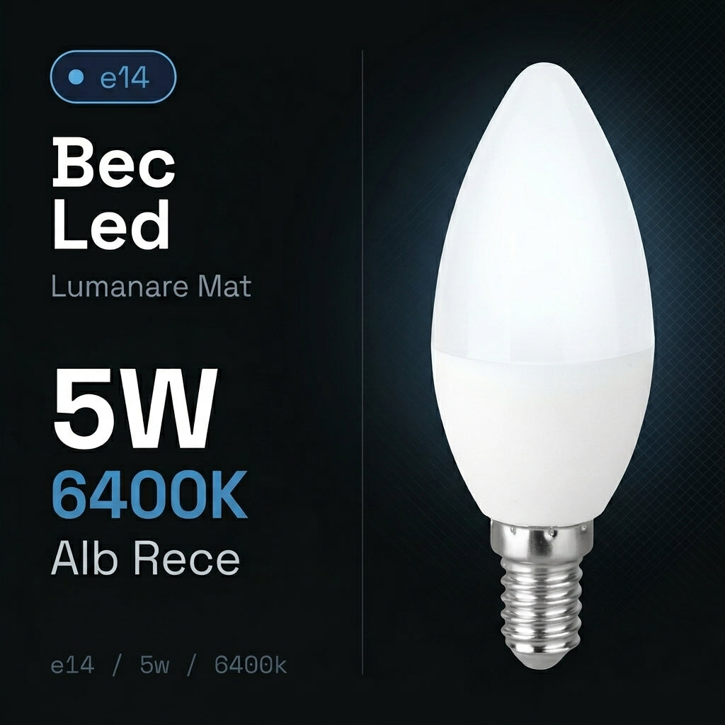Bec LED E14 5W Lumanare Mat, 375lm, Echivalent 40W Alb Rece