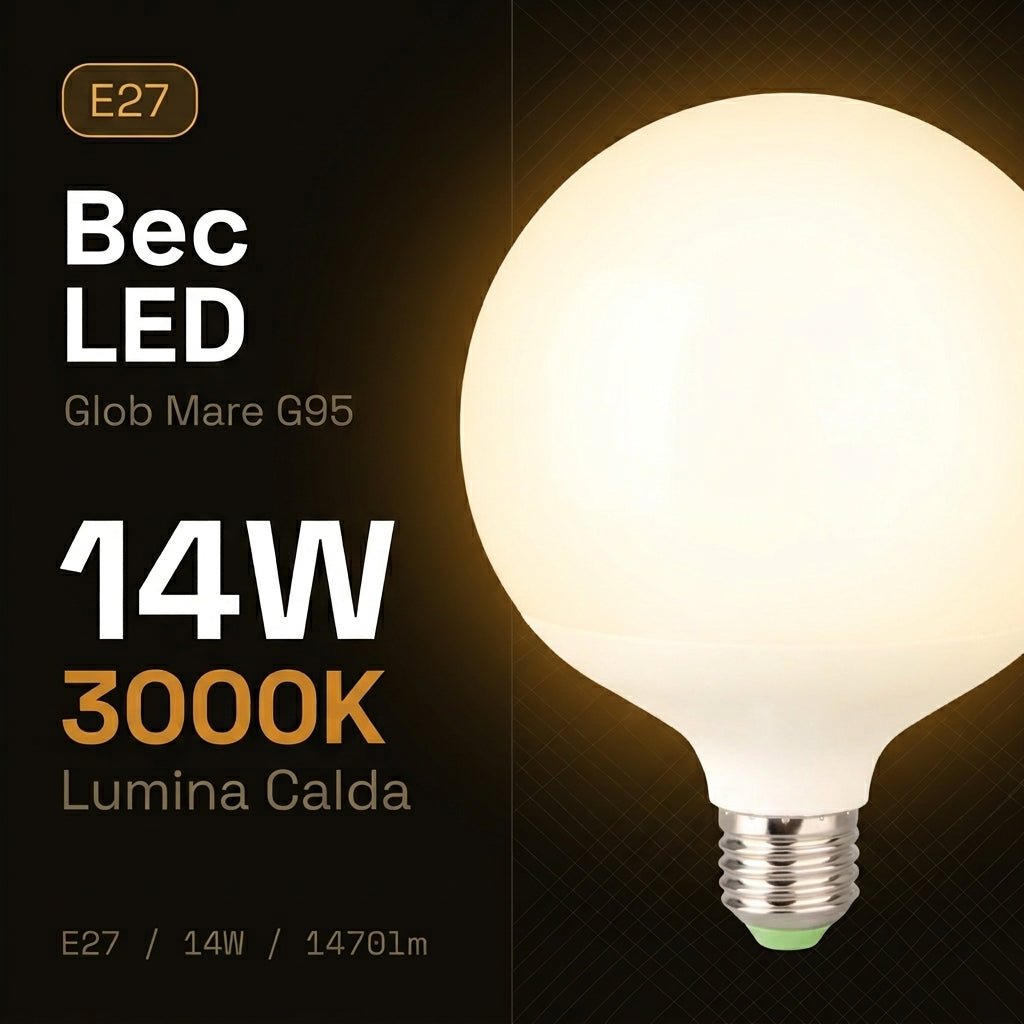 Bec LED E27 G95 14W, 1470lm, 3000K, Glob Mat Echivalent 150W