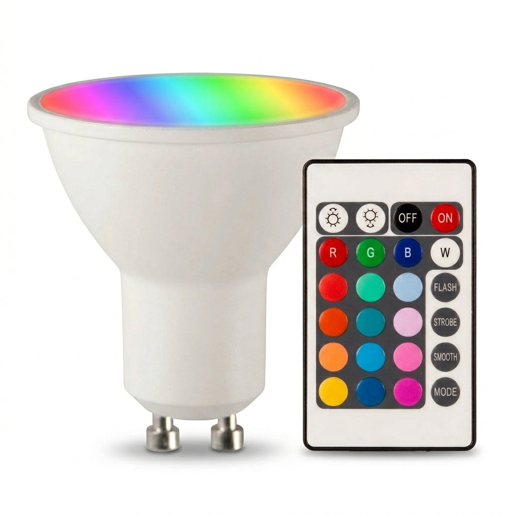 Bec LED Spot GU10 RGB 16 Culori Dimabil 5W Echivalent 25W Telecomanda