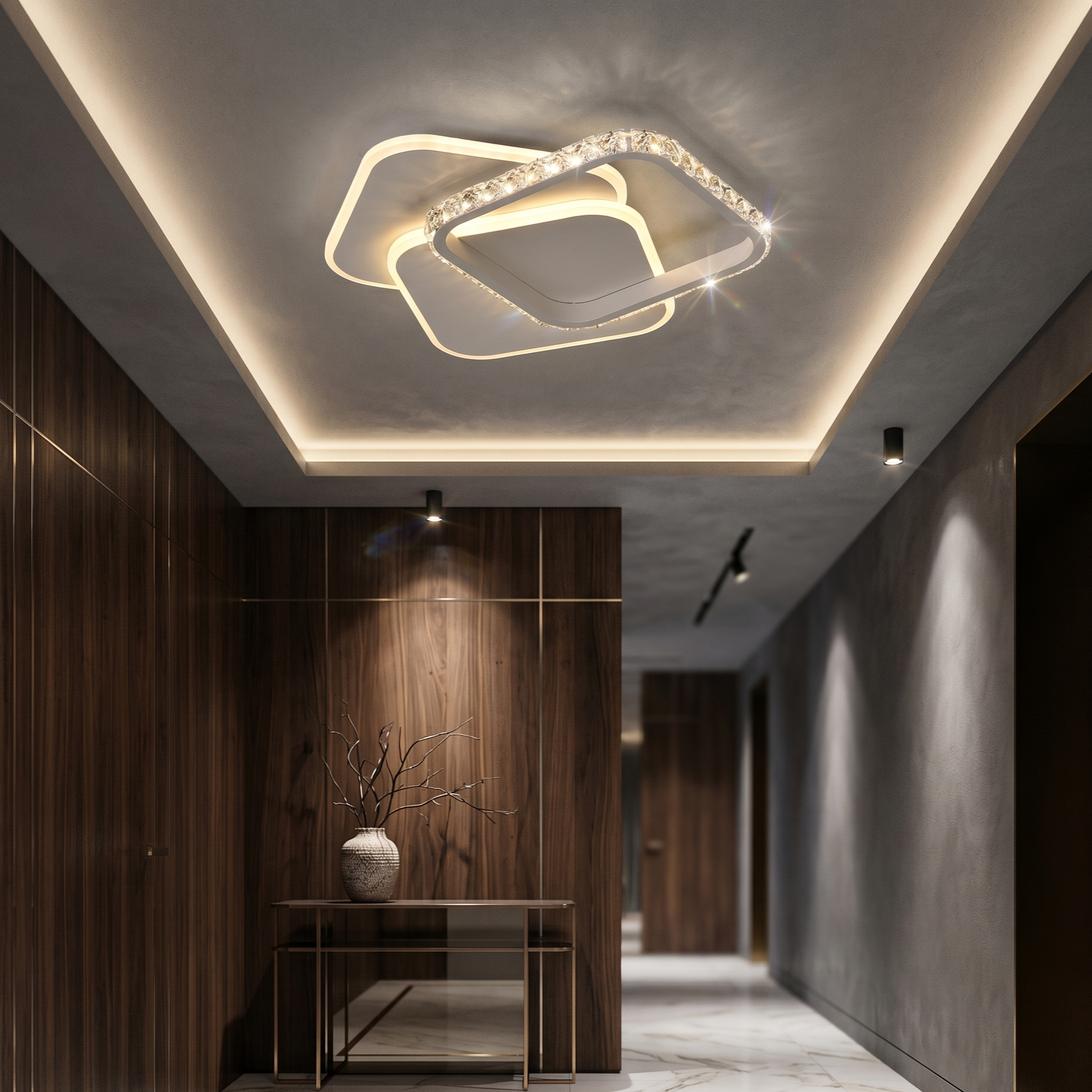 Lustra LED SQUARES Cristal 30cm, Echivalent 200W