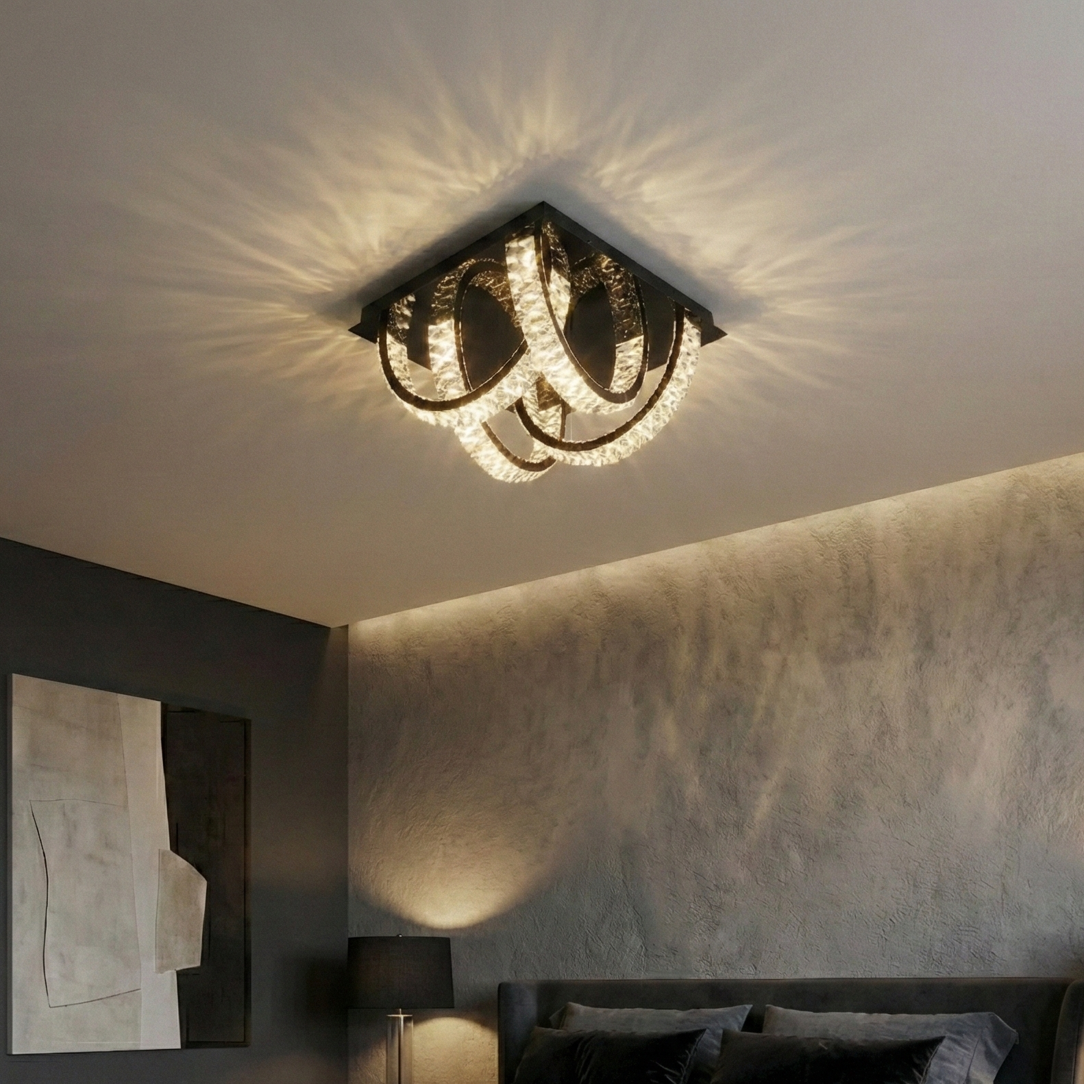 Lustra LED Cristal PREMIUM Aplicata TULA BLACK Echivalent 300W Telecomanda