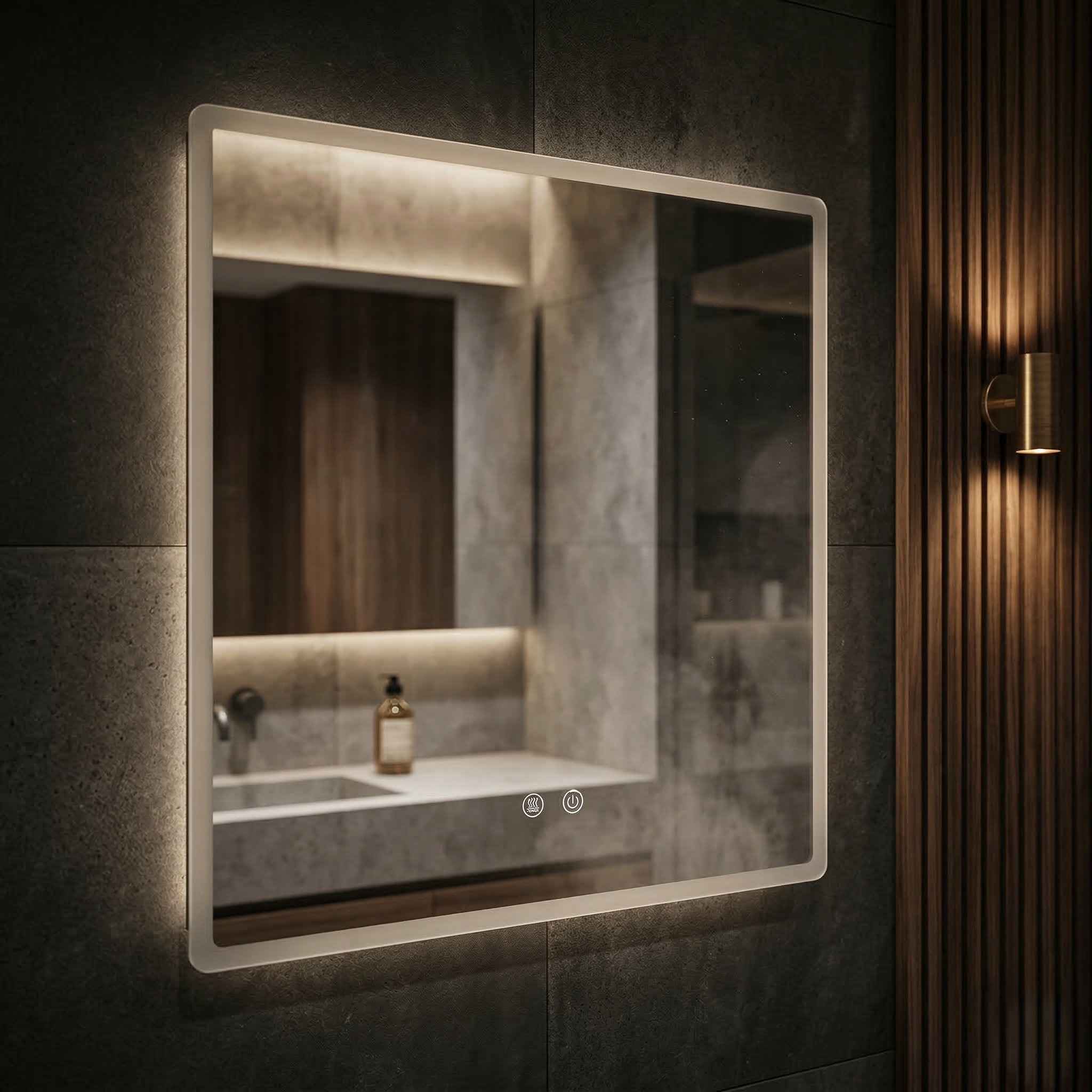 Oglinda LED Patrata FRAMELESS 70x70CM, 3 Lumini, Dezaburire, Dimabila