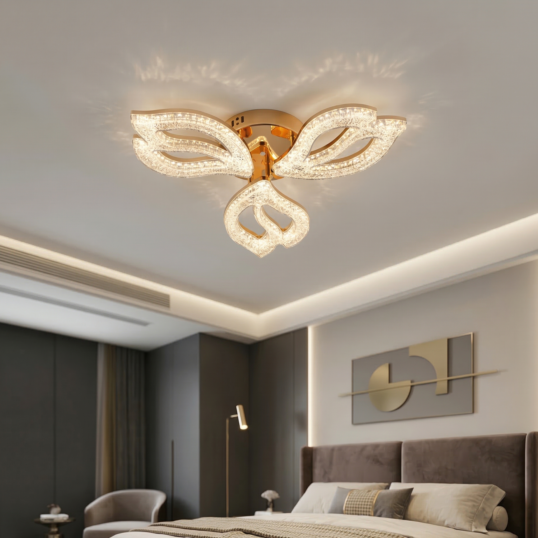 Lustra LED Mini ANEMONE Sparkle Gold Echivalent 400W Telecomanda
