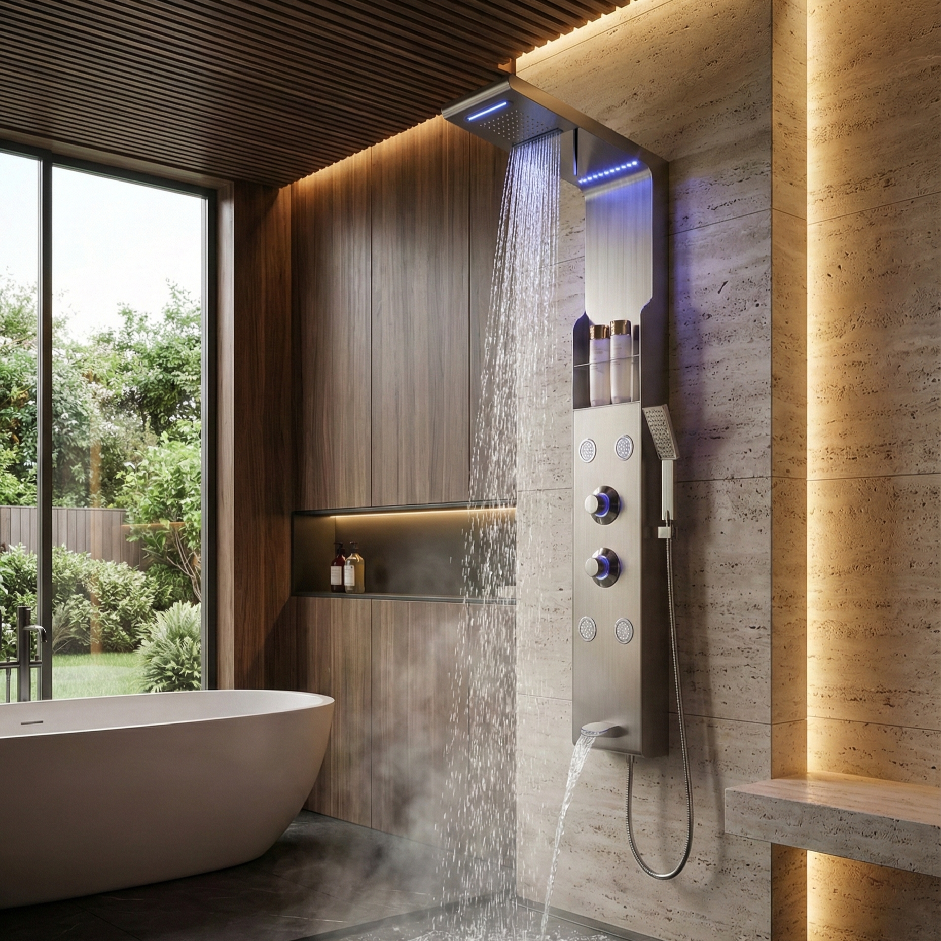 Panou de Dus Premium Silver NovaRain - LED, Masaj, 130CM