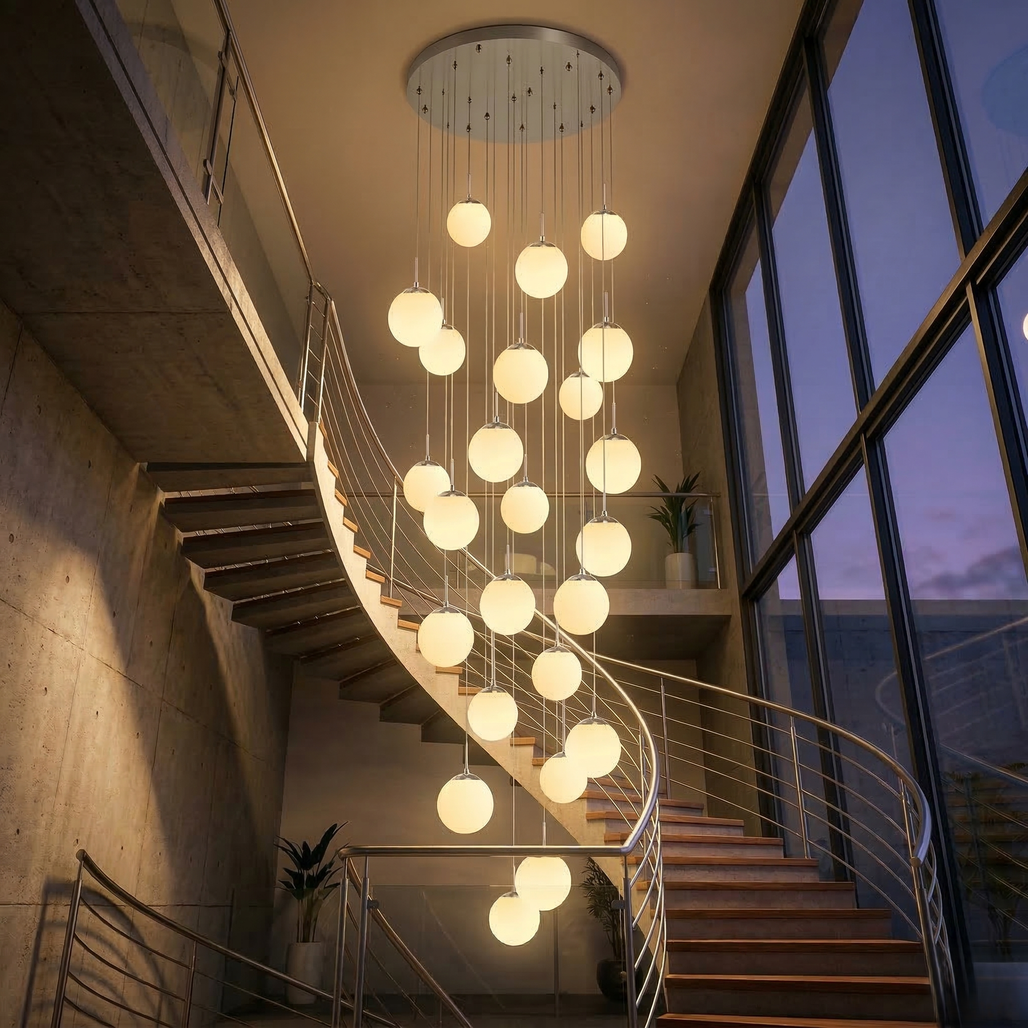 Lustra Abajur Mat SILVER LUXURY STAIRCASE Gigant 25xE27