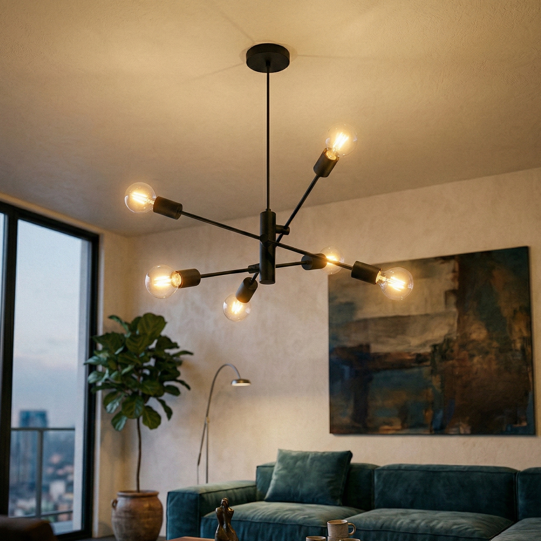 Lustra Stil Nordic Black Mid-Century 6xE27