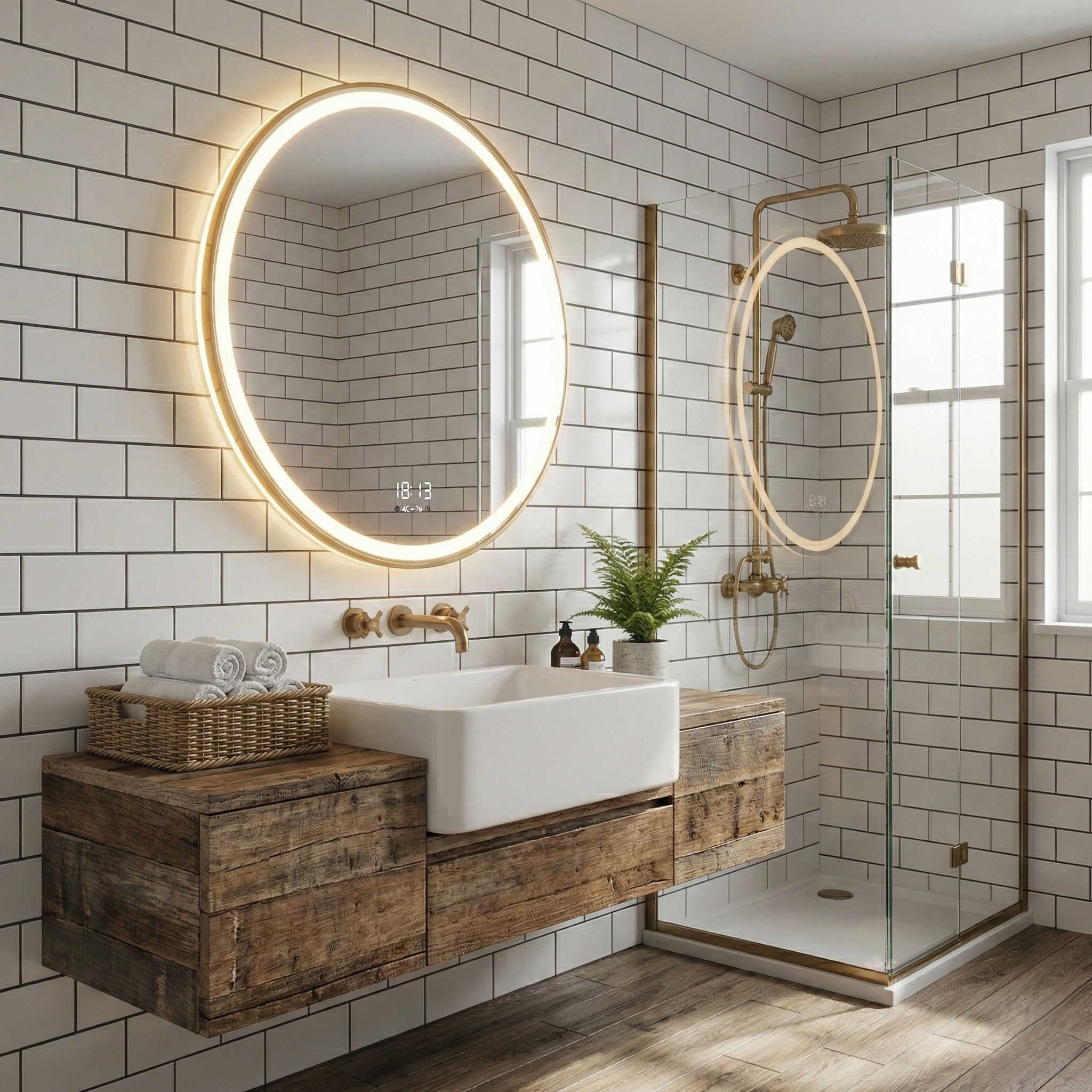 Oglinda LED Rotunda LAZORA 60CM cu Dezaburire, Senzor si 3 Lumini