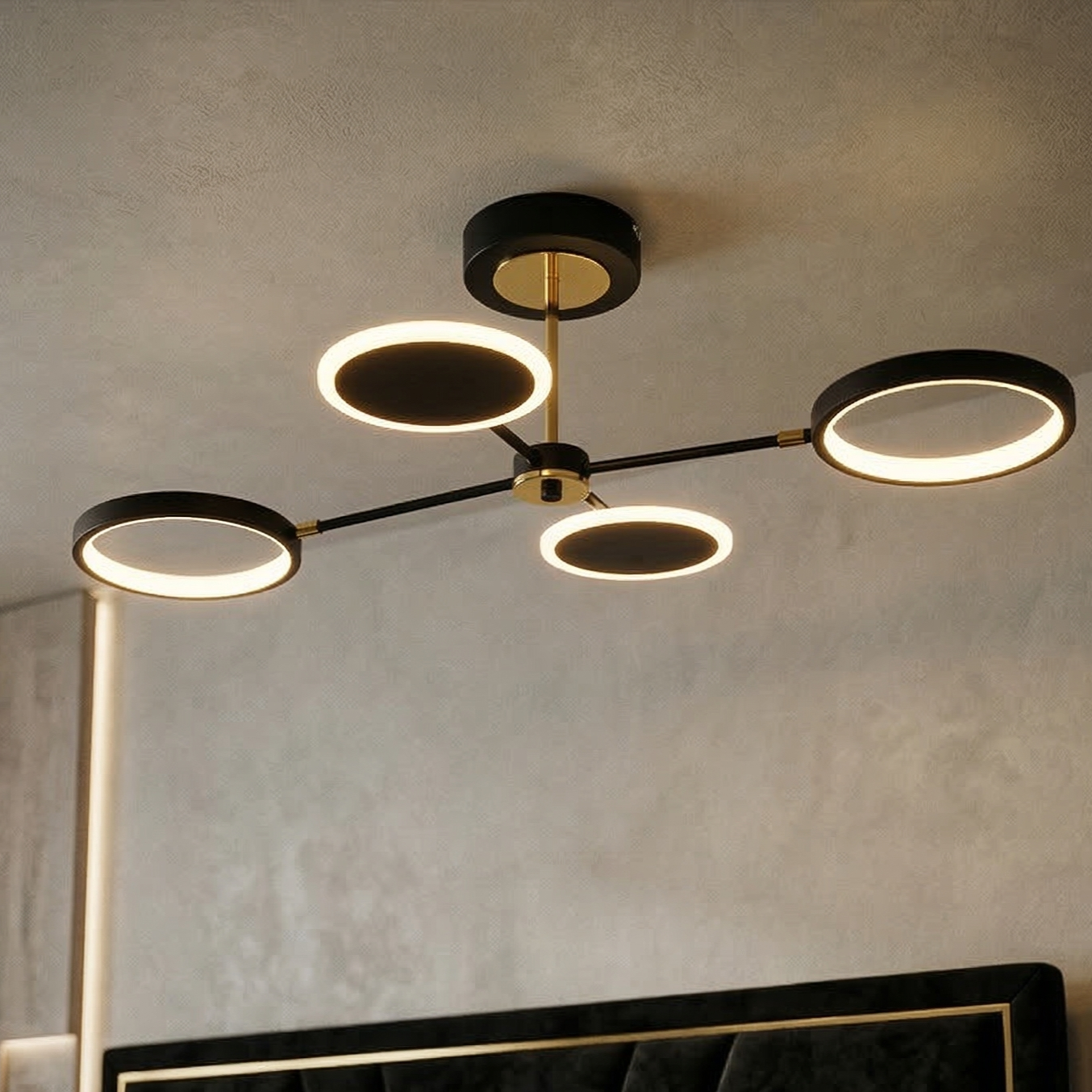 Lustra LED Black+Gold KELVORA Circle Echivalent 400W Telecomanda