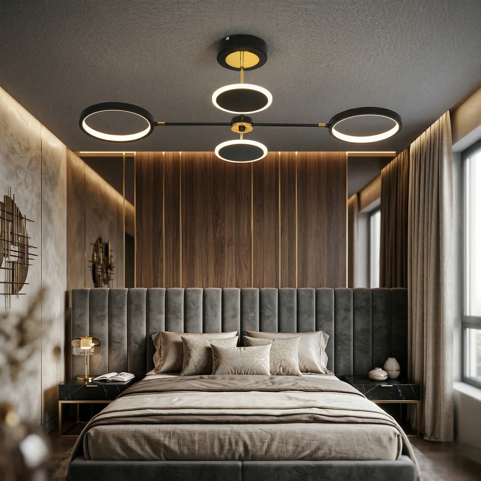 Lustra LED Black+Gold KELVORA Circle Echivalent 400W Telecomanda