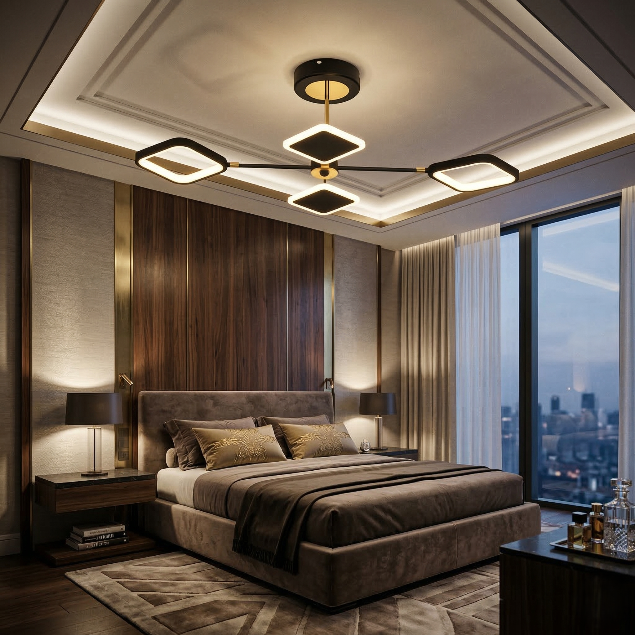 Lustra LED Black+Gold KELVORA Square Echivalent 400W Telecomanda