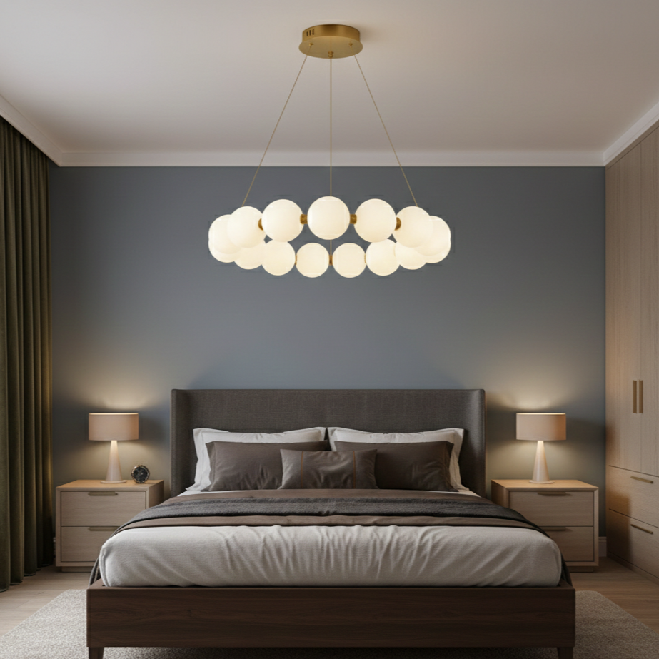 Lustra LED Suspendata Gold PEARL Echivalent 500W Telecomanda