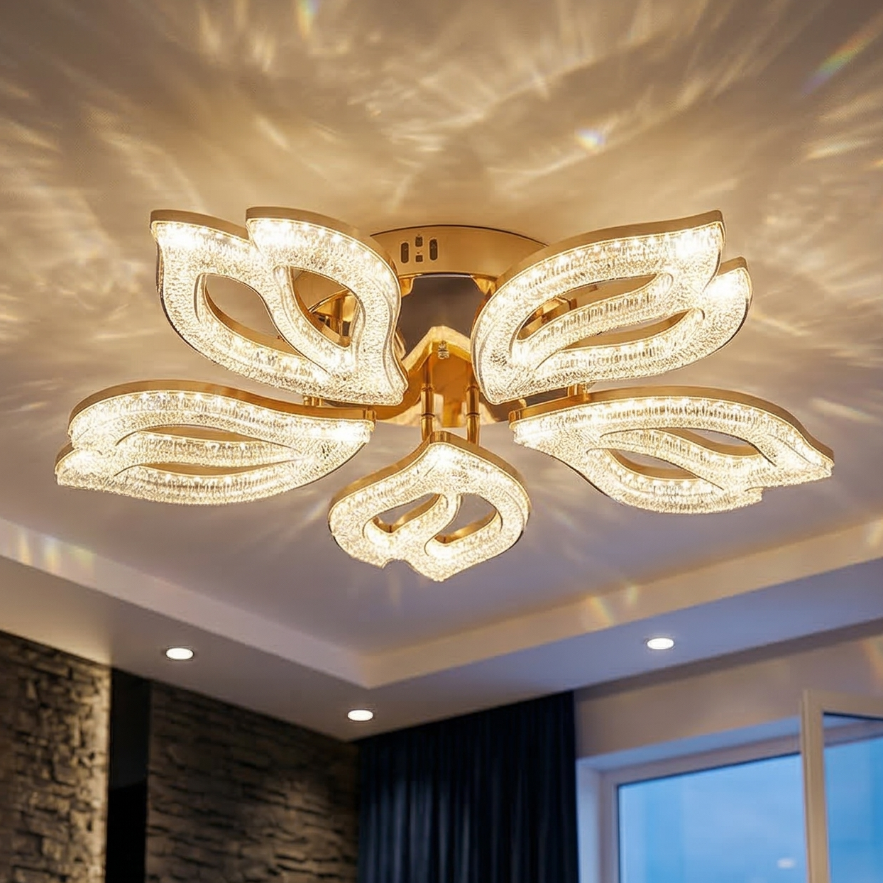 Lustra LED ANEMONE Sparkle Gold Echivalent 600W Telecomanda