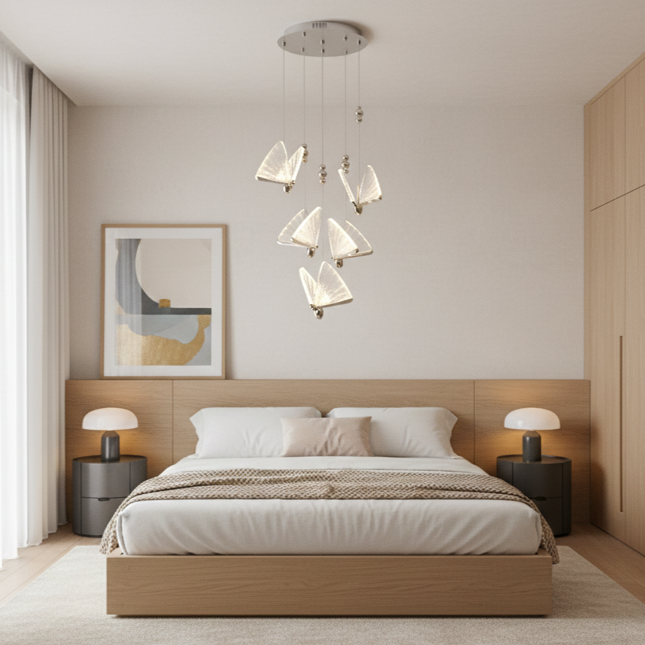 Lustra LED Luxury 5 Silver Butterflies
