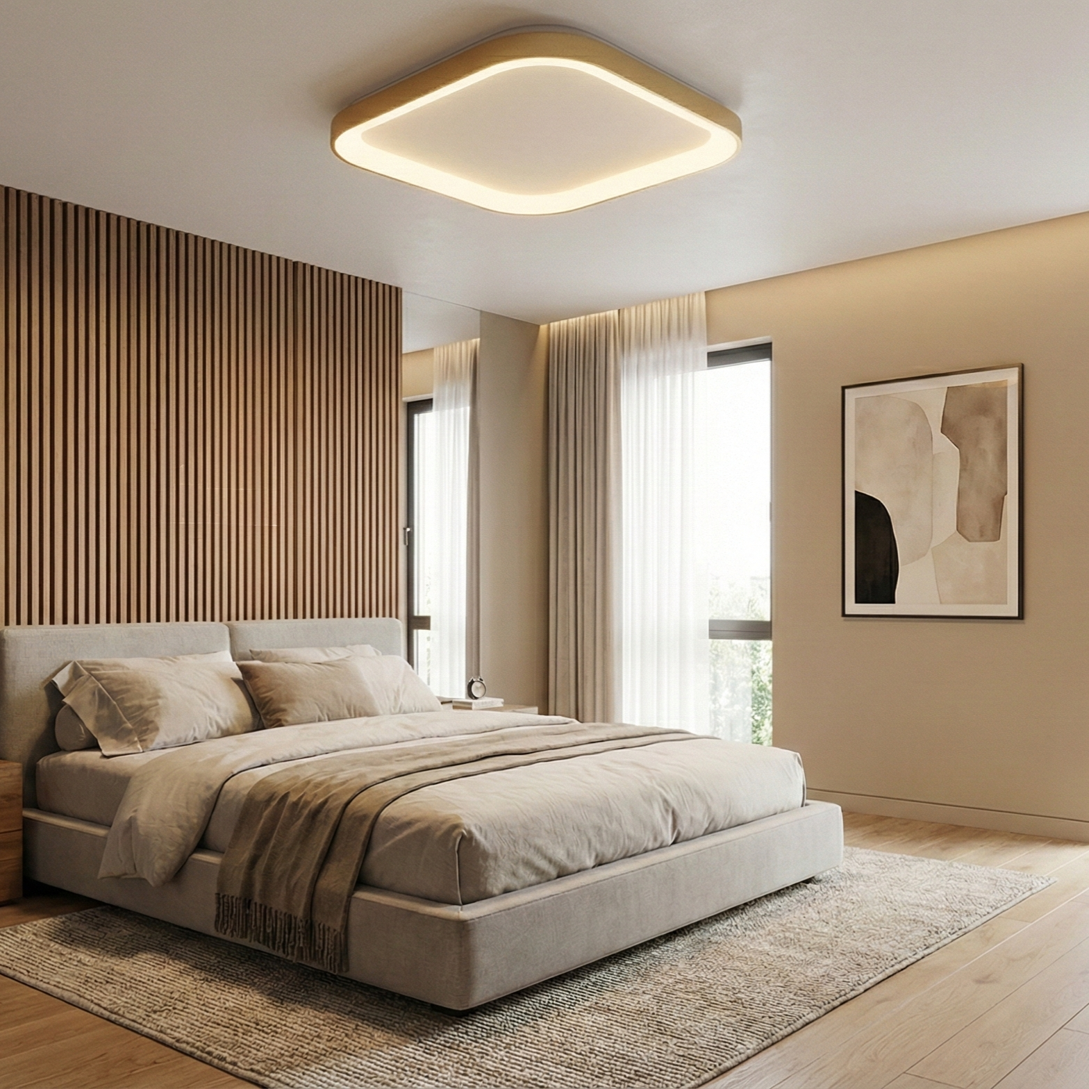Plafoniera LED BELLA Gold Square 48cm Echivalent 400W 3 Lumini din Buton