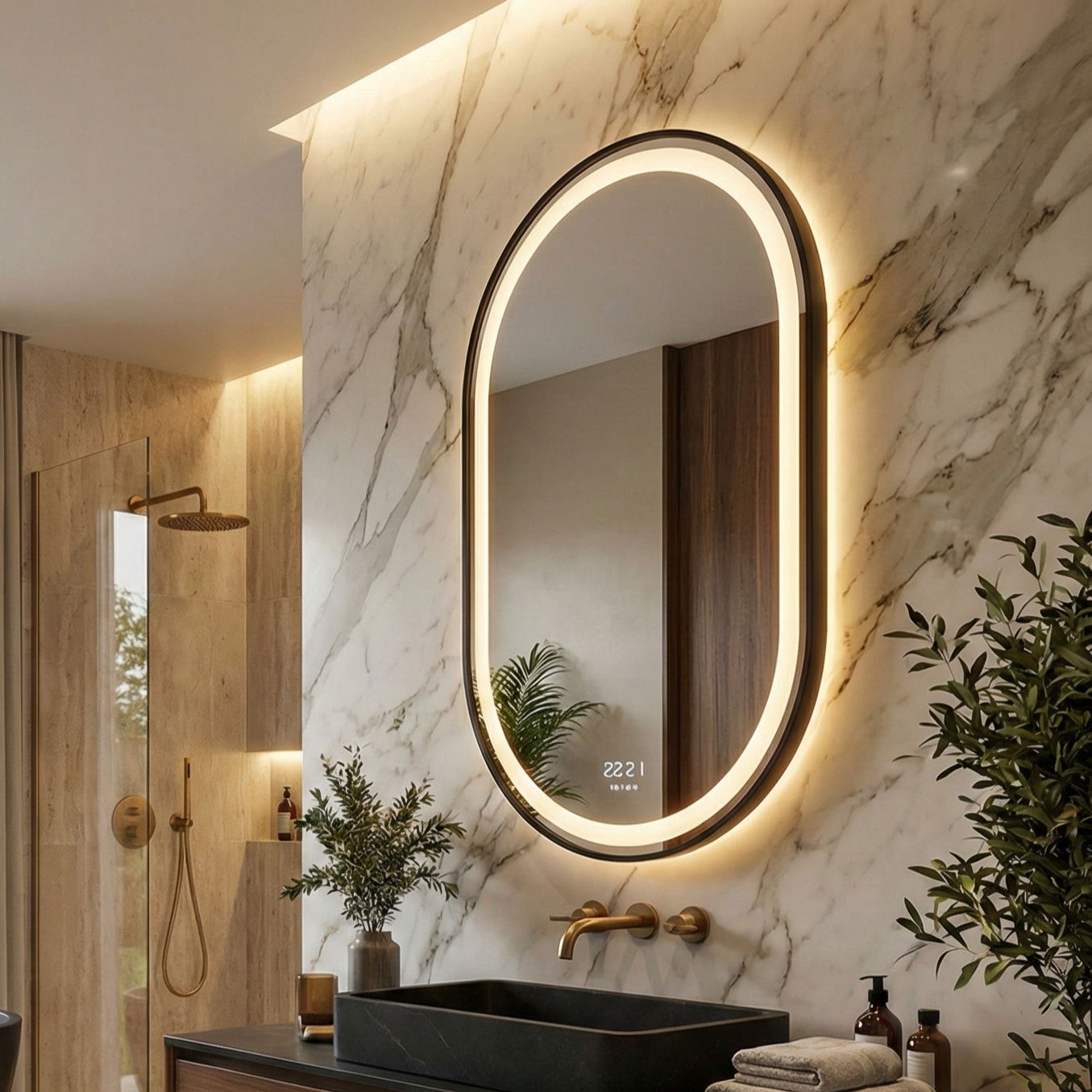 Oglinda LED NEBBIA - 60x80cm Dezaburire si Ceas, Senzor, 3 Lumini