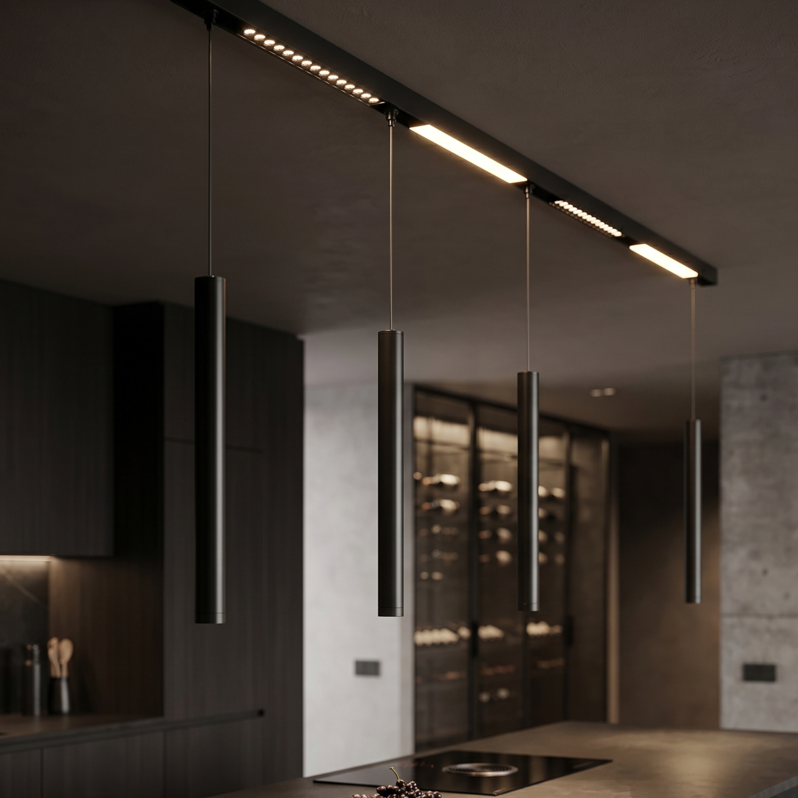 Spot LED 7W Magnetic Pendul Negru 42CM 3 Lumini din Buton