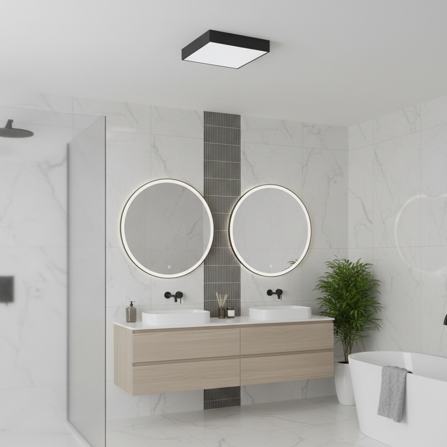 Plafoniera LED Quadro Black Ultra-Slim 30cm - 24W Echivalent 250W, 3 Lumini, IP54