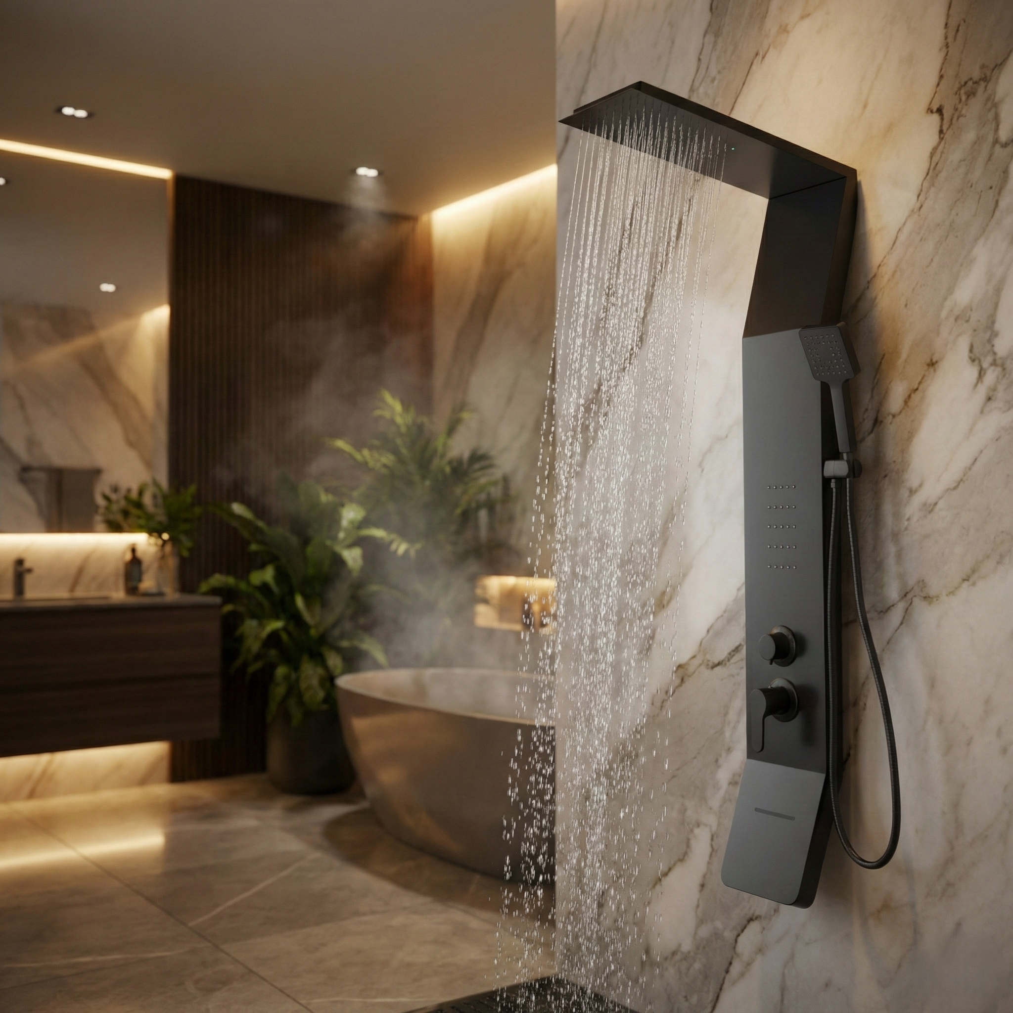 Panou de Dus Premium Black SoftStone - Masaj, 130CM